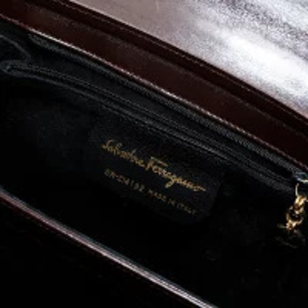 Salvatore Ferragamo Embossed Leather Gancini Handbag Brown - Picture 11 of 13